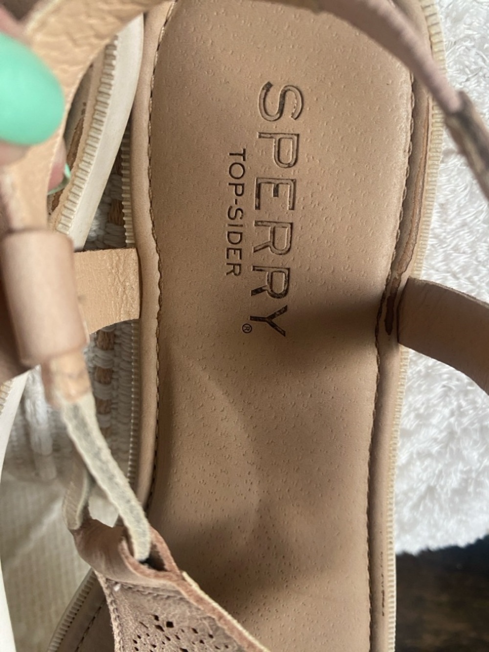Sperry Top Slider Calla Jade in Tan Laser-Cut Thong Sandals - Picture 3 of 8